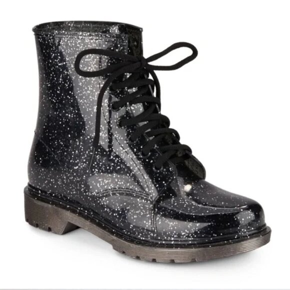 NWOT Circus by Sam Edelman Quinn Jelly Combat Boot Black Silver Glitter | Size 8 - Picture 2 of 10